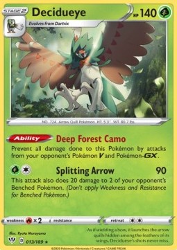 Decidueye Pokemon card from Darkness Ablaze