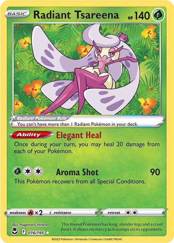 Radiant Tsareena Pokemon card from SWSH12: Silver Tempest