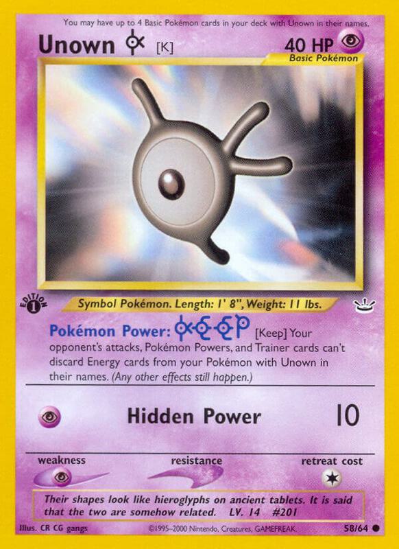 Unown [K] Pokemon card from Neo Revelation