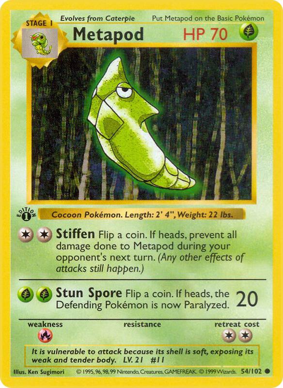 Metapod Pokemon card from Base Set (Shadowless)