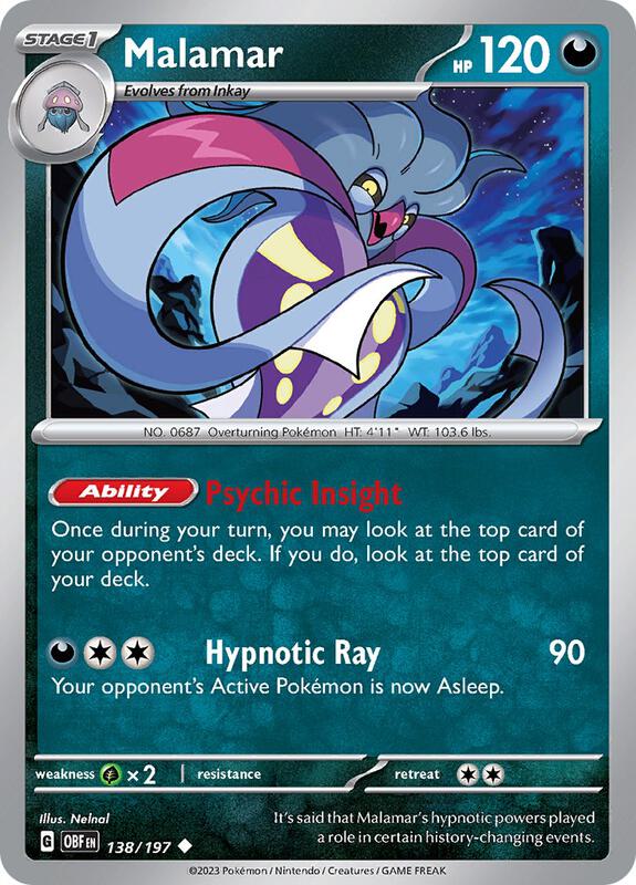 Malamar Pokemon card from SV03: Obsidian Flames