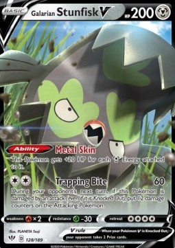 Galarian Stunfisk V Pokemon card from Darkness Ablaze