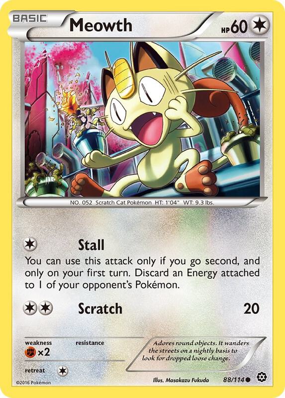 Meowth Pokemon card from XY - Steam Siege