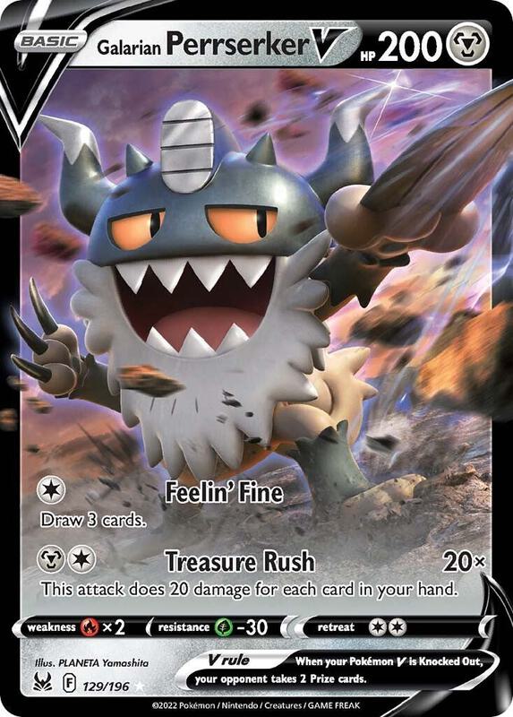 Galarian Perrserker V Pokemon card from SWSH11: Lost Origin
