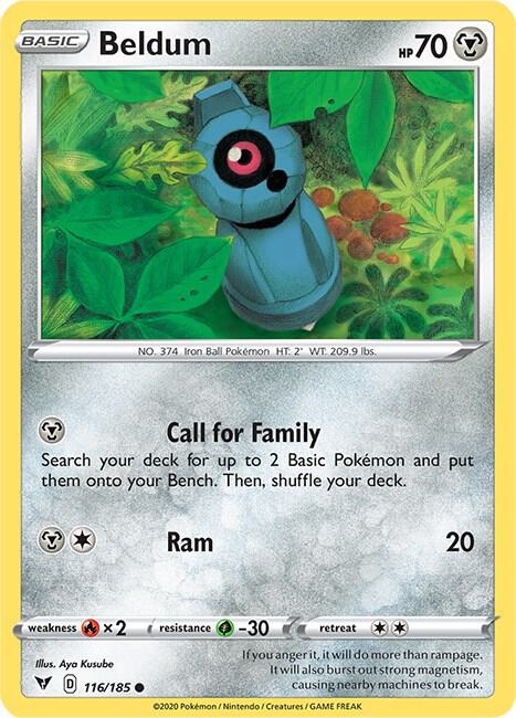 Beldum Pokemon card from SWSH04: Vivid Voltage
