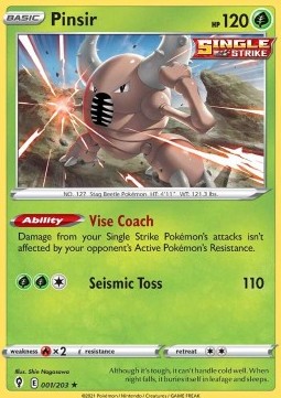 Pinsir Pokemon card from Evolving Skies