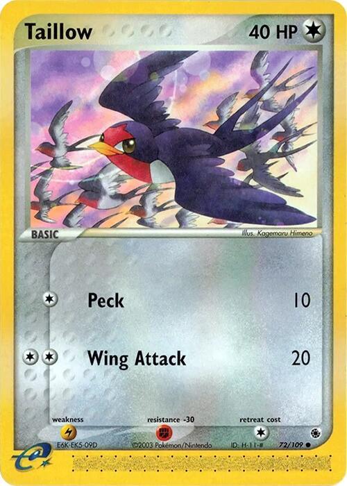 Taillow Pokemon card from Ruby and Sapphire