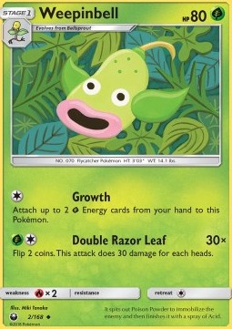 Weepinbell Pokemon card from Celestial Storm