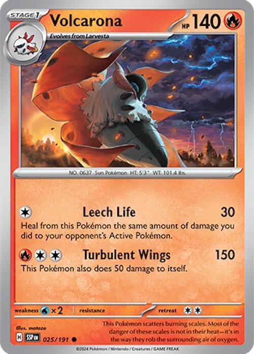 Volcarona Pokemon card from SV08: Surging Sparks