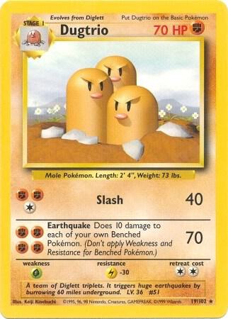 Dugtrio Pokemon card from Base Set
