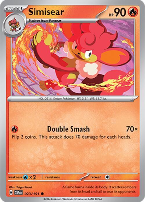 Simisear Pokemon card from SV08: Surging Sparks