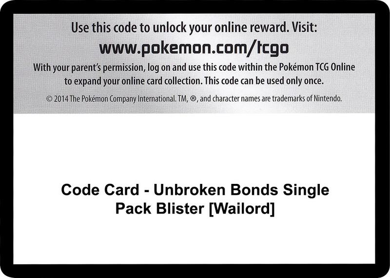 Code Card - Unbroken Bonds Single Pack Blister [Wailord] Pokemon card from SM - Unbroken Bonds