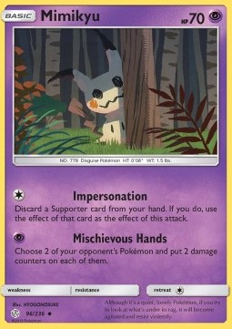 Mimikyu Pokemon card from Cosmic Eclipse