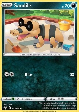 Sandile Pokemon card from Silver Tempest