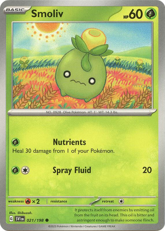 Smoliv Pokemon card from SV01: Scarlet & Violet Base Set
