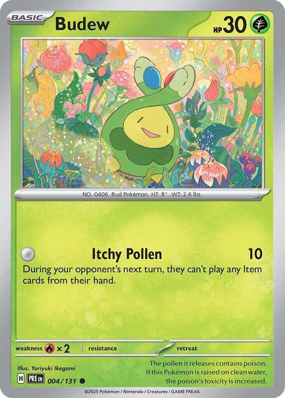 Budew Pokemon card from SV: Prismatic Evolutions