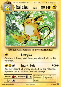 Raichu Pokemon card from Evolutions