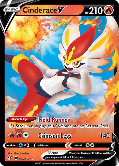 Cinderace V Pokemon card from SWSH02: Rebel Clash