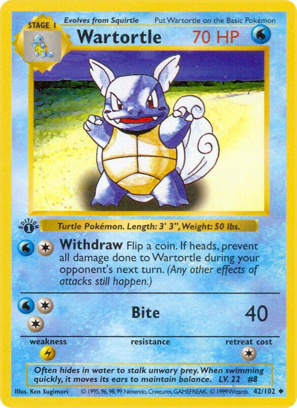Wartortle Pokemon card from Base Set (Shadowless)