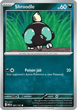 Shroodle Pokemon card from Mega Evolution