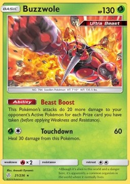 Buzzwole Pokemon card from Cosmic Eclipse