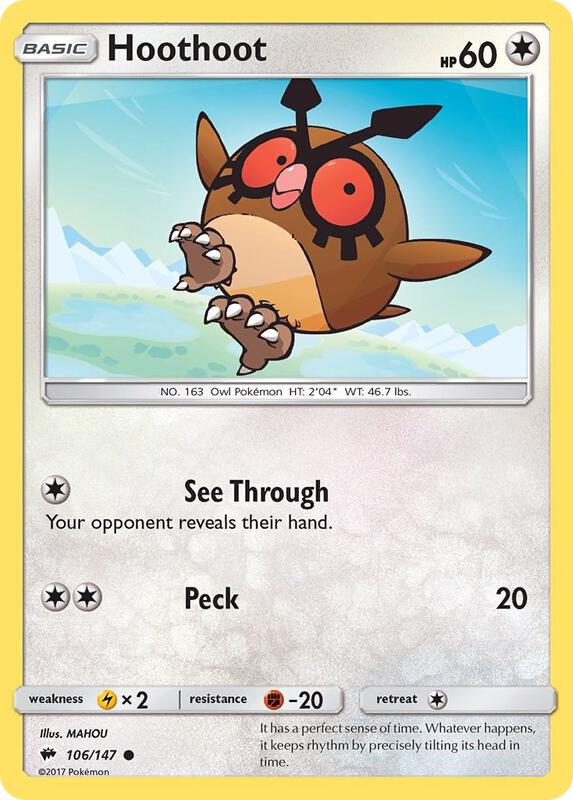 Hoothoot Pokemon card from SM - Burning Shadows