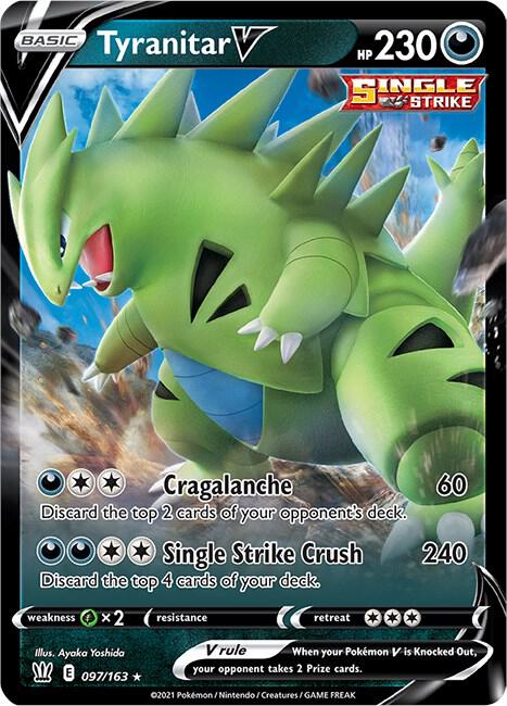 Tyranitar V Pokemon card from SWSH05: Battle Styles