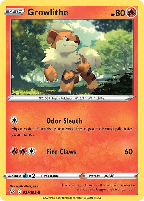 Growlithe Pokemon card from SWSH02: Rebel Clash