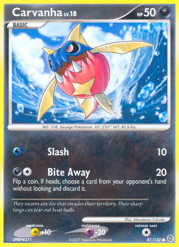 Carvanha Pokemon card from Secret Wonders