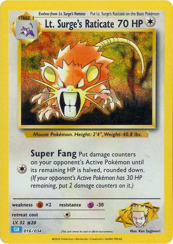 Lt. Surge's Raticate Pokemon card from Trading Card Game Classic