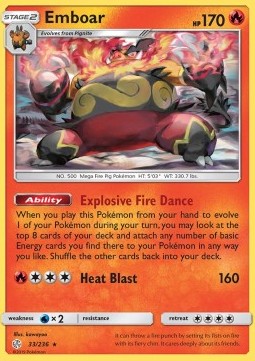 Emboar Pokemon card from Cosmic Eclipse
