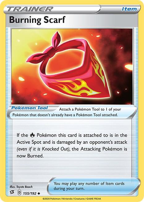 Burning Scarf Pokemon card from SWSH02: Rebel