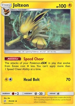 Jolteon Pokemon card from Cosmic Eclipse