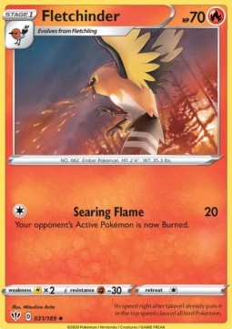 Fletchinder Pokemon card from Darkness Ablaze