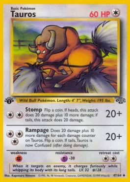 Tauros Pokemon card from Jungle