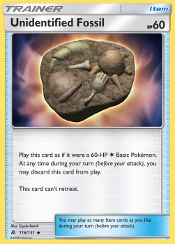 Unidentified Fossil Pokemon card from Forbidden Light