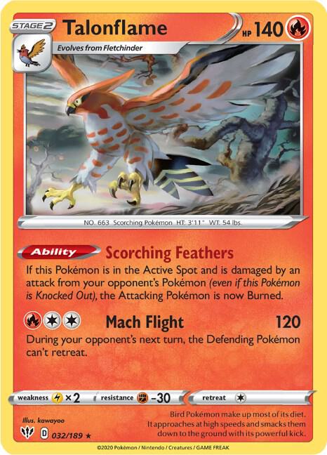 Talonflame Pokemon card from SWSH03: Darkness Ablaze