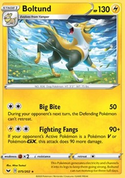 Boltund Pokemon card from Sword Shield