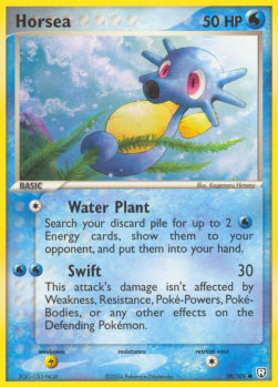 Horsea Pokemon card from EX Team Rocket Returns