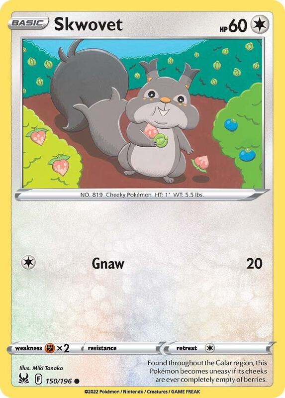 Skwovet Pokemon card from SWSH11: Lost