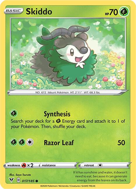 Skiddo Pokemon card from SWSH04: Vivid Voltage