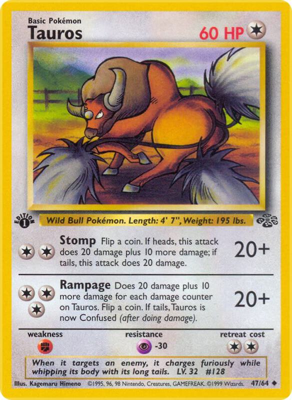 Tauros Pokemon card from Jungle