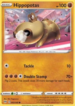Hippopotas Pokemon card from Darkness Ablaze