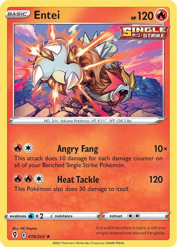 Entei Pokemon card from SWSH07: Evolving Skies