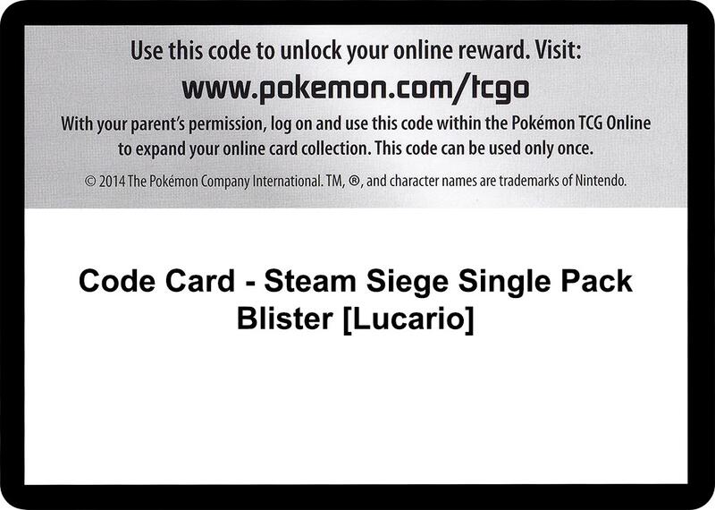 Code Card - Steam Siege Single Pack Blister [Lucario] Pokemon card from XY - Steam Siege