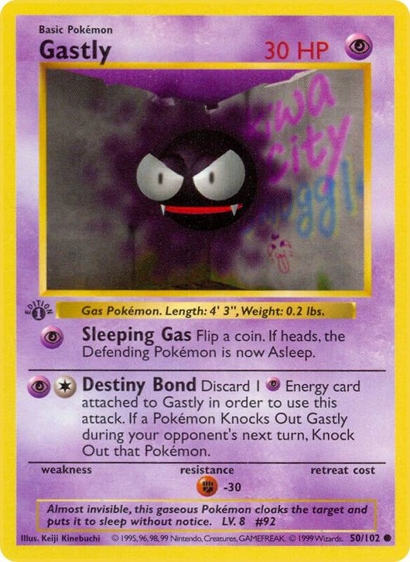Gastly Pokemon card from Base Set (Shadowless)