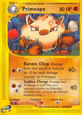 Primeape Pokemon card from Aquapolis