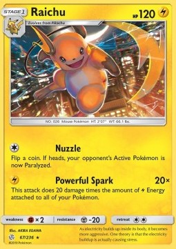 Raichu Pokemon card from Cosmic Eclipse