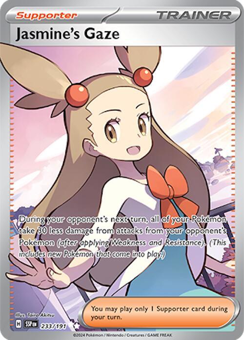 Jasmine's Gaze Pokemon card from SV08: Surging Sparks