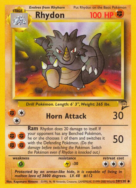 Rhydon Pokemon card from Base Set 2